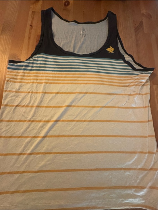 Rabbit Other - rabbit Men’s EZ Tank Running Top - Striped Navy Teal Yellow - Size Large